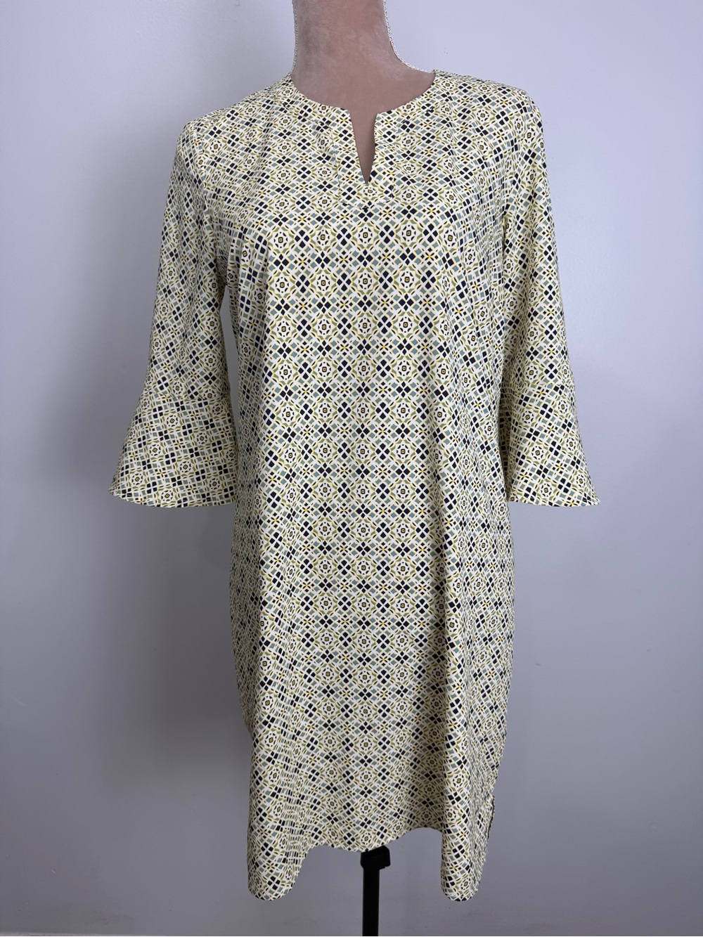 Coolibar Yellow Geometric Midi Shift Dress